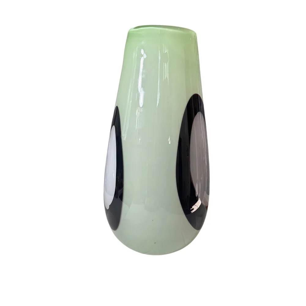 Large Artisan Murano Hand-Blown Glass Vase Mint Green Purple Abstract Eye 15.5in
